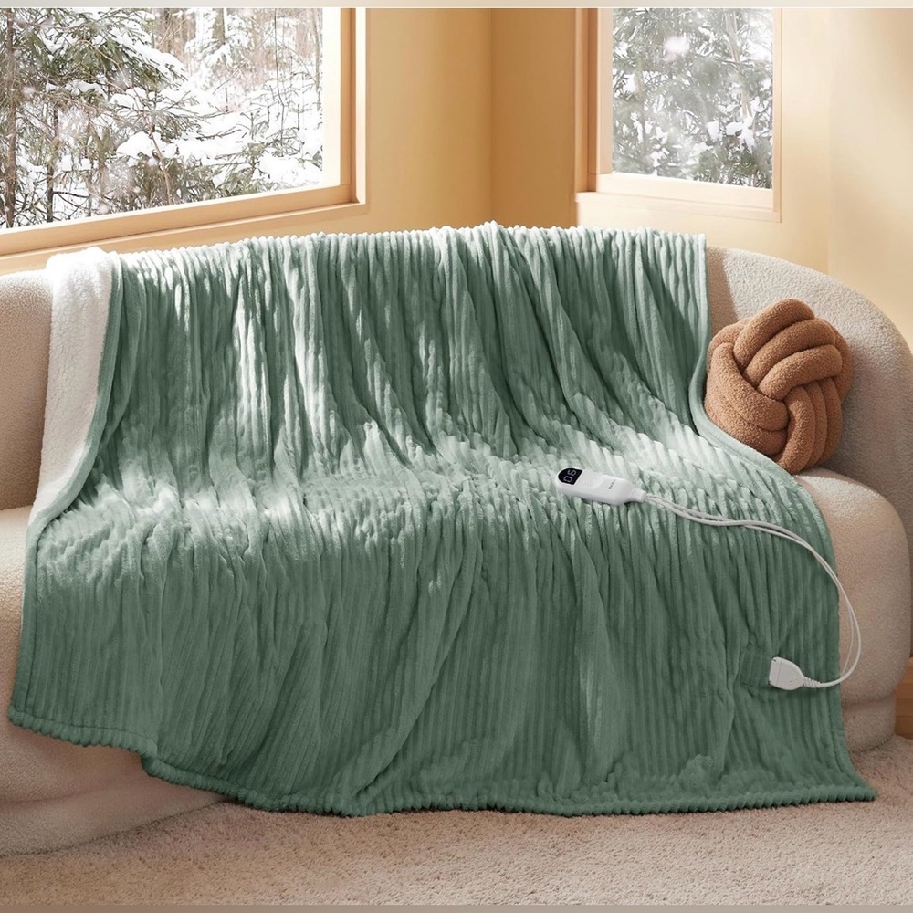 Bedsure GentleSoft Electric Blanket Twin - Soft Ribbed Flannel Heated Blanket